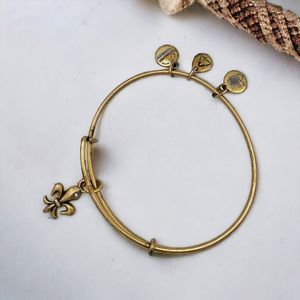 Alex and Ani Fleur De Lis Bracelet Charm Bangle Rhinestone Slider Gold Tone